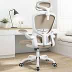 FelixKing Ergonomic Office Desk Chair with Headrest, Wheels, Adjustable Lumbar Support and Height, Swivel Comfy Task Chair with Flip-up Armrests, Ergo Mesh Backrest for Working (Khaki)