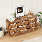 9 Drawer Dresser, Modern Fluted Storage Dresser with Deep Drawers and Metal Handles, Wood Chest of Drawers Storage Organizer for Bedroom, Living Room, Hallway (Walnut)