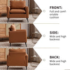 YISHENG Mid-Century Modern Living Room Accent Chairs Set of 2 - Oversized Faux Leather Armchairs with Removable Cushions & Metal Legs, Comfortable Sofas for Office/Lounge/Bedroom/Reception,（Brown）