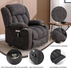 Power Lift Recliner Chair, 350lb Capacity with 8-Point Massage & Heating, USB/Type-C Ports & Cup Holders, Heavy Duty Chenille Recliner for Elderly, Grey