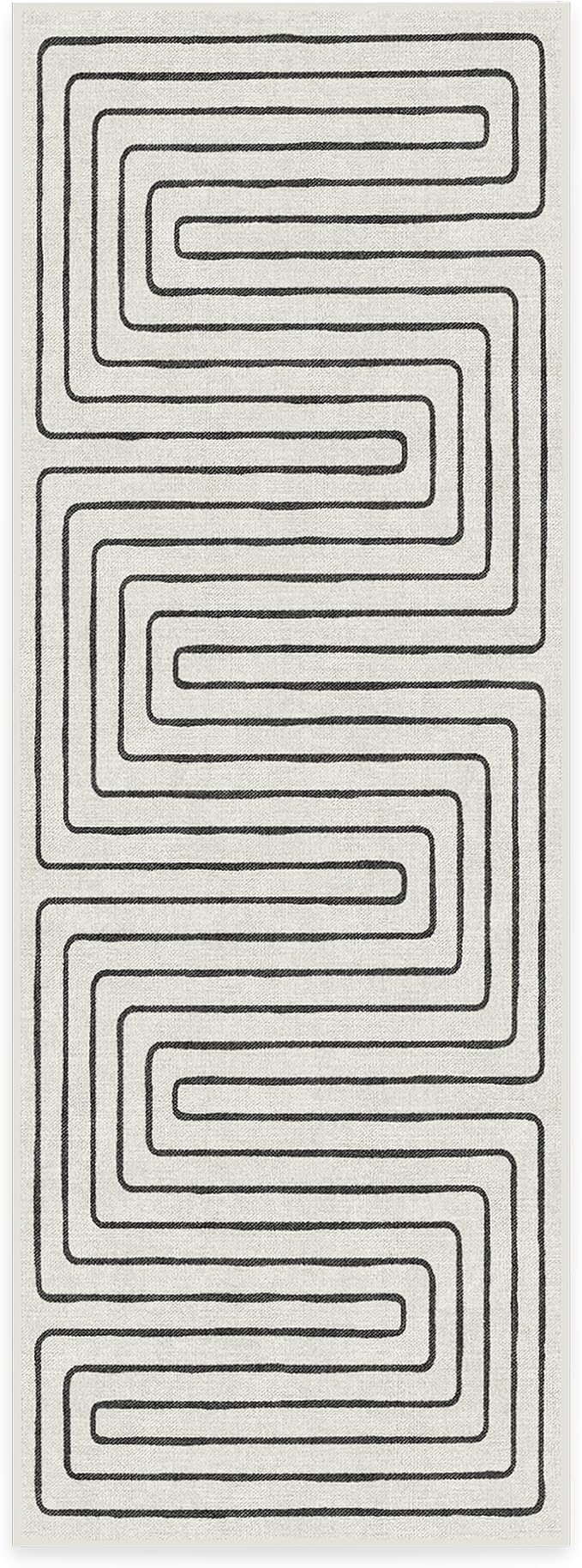 RUGGABLE x Jonathan Adler Machine Washable Modern Runner Rug – Labyrinth Black/Ivory 2.5x7, Stain-Resistant, Non-Slip – Washable Rug for Hallway, Entryway, Living Room & Kitchen–with Standard Pad