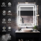 ISKM 36'' x 30'' LED Mirror for Bathroom Lighted Vanity Mirror for Wall Front Lights + Backlit LED Bathroom Mirror Anti-Fog Tempered Glass ETL Listed