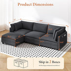 Vesgantti 109" L Shaped Cloud Sectional Couch, Comfy Corduroy Upholstered Modular Couches for Living Room, Modern 3 Seater Sectional Sofa with Ottoman Deep Seat, Dark Grey