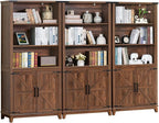 70in Tall Bookshelf 5 Tier Bookcase with Barn Doors and Adjustable Shelves, Brown Farmhouse Book Shelf with Storage Cabinet, Wood Freestanding Display Bookshelves for Bedroom, Kitchen (3PCS)