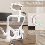 Monhey Office Chair Ergonomic Desk Chair with Lumbar Support&Headrest&Flip-up Arms Height Adjustable Rocking Swivel High Back Computer Chair Warm Taupe Mesh Study Chair (04White+Khaki)
