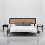 NTC Lupin Wooden Bed Frame with Headboard, Solid Oak and Rubber Wood Foundation with Silent Slats and Wood Central Supports, 1000 Lb Capacity, Effortless Assembly, King - Burnt Black