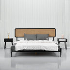 NTC Lupin Wooden Bed Frame with Headboard, Solid Oak and Rubber Wood Foundation with Silent Slats and Wood Central Supports, 1000 Lb Capacity, Effortless Assembly, Queen - Burnt Black