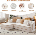 Cloud Sectional Sofa Modern Boneless Couch for Living Room, Comfy Deep Seat Comfy Teddy Fabric Double Sofa Chaise No Assembly Required (White, 106" L Shape with Left Facing)