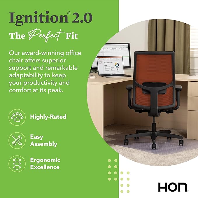 HON Ignition 2.0 Mid Back Task Chair, Spectrum Mesh, Advanced Synchro-Tilt Control, Office Chair with Lumbar Support, Height and Width Adjustable Arms, Black Frame, Salamander