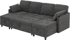 110" Fabric Pull-Out Couch Bed w/Adjustable Backrests, Sectional Sleeper Sofa w/USB Ports & 2 Cup Holders, Upholstered U-Shaped Couch w/Storage Chaise for Living Room, House, Grey