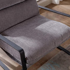 Mid-Century Accent Chair Set of 2, Comfy Linen Fabric Side Chair with Armrest, Upholstered Leisure Chair with Black Metal Frame for Living Room Bedroom Reception Room, Grey