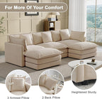 Modular Sectional Sofa, 111.5 Inch U-Shaped Cloud Sofa with Deep Seat Chenille Sofa with Cushions, Three-Self Sectional Sofa for Living Room Apartment,Light Coffee