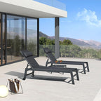 PURPLE LEAF Outdoor Lounge Chair Set of 3 Patio Chaise Pool Lounger Aluminum Frame with Side Table and Wheels for Outside Sunbathing Tanning Recliner Including Pillows Gray