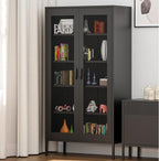 73 Inches Black Metal Storage Cabinet with Mesh Doors, 5 Tier Display Cabinet for Home Office, Metal Kitchen Pantry Storage Cabinet with 4 Adjustable Shelves