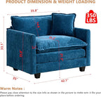 Aoowow Chenille Upholstered Accent Chair Oversized,Fluffy Single Cloud Sofa Chairs with Deep Seat,Modern Large Reading Arm Chair with Throw Pillow for Living Room,Bedroom (Blue, Single Sofa Chair)
