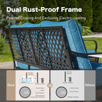 6 Piece Metal Outdoor Patio Furniture Set, Patio Conversation Set 3-Seater Sofa, 2 Fixed Sofa, 2 Rocking Chair with 5.75" Thick Cushion & Coffee Table Black Backyard Furniture, Blue-2