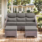 HUMMUH 7 Pieces Wicker Patio Furniture Set with Patio Swivel Chairs Set of 4,High Back Outdoor Sofa Ottomans,6 Inch Thick Cushions Outdoor Conversation Set for Porch, Balcony, Deck