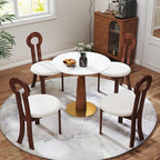 Sintered Stone Office Table and Chair Set - 33.5" Round Table for Small Offices (Light Brown Leg and White Top, 1 Table and 4 Chairs)