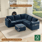 Vesgantti Sectional Couches with Storage Seats, 92" L Shaped Convertible Modular Sectional Sofa, 5 Seat & 1 Ottoman Velvet Storage Chaises Deep Seat Couch for Living Room, Bedroom, Apartment, Blue
