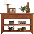 LKTART Solid Wood Console Table Entryway Table with Storage Drawers and Bottom Shelf Sofa Table for Entry Hallway Foyer Sofa Couch Table,Easy Assembly (48.8" Brown)