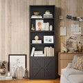 MXV Bookshelf Bookcase with Doors, 6 Tier 71" Tall Wooden Storage Shelves Organizer, Floor Standing Display Cabinet Shelves, Home Decor Furniture for Home Office, Living Room, Bedroom, Black