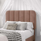 VECELO Twin Size Bed Frame with Upholstered Headboard, Velvet Platform Bedframe Mattress Foundation, Strong Wood Slat Support, No Box Spring Needed,Warm Brown