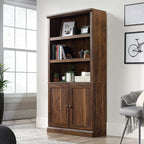 Sauder Select Book Shelf, Bookshelf with Storage, Library Bookcase with Doors and Adjustable Shelves, in Grand Walnut