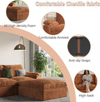 EASE MOOSE Oversized Sectional Cloud Couch-7-Seat, U-Shaped Deep-Seat Modular Boneless Sofa, No-Assembly Chenille Sofa for Living Room, Brown