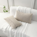 FUTEI Pack of 2 Beige Decorative Throw Pillow Covers 12x20 Inch Soft Cozy Solid Boucle Textured Lumbar Pillow Cases,Modern Home Decor for Couch Bed Living Room