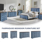 ACCOHOHO Farmhouse 9 Drawer Dresser for Bedroom, 36 Inch Tall Modern Dresser TV Stand with Large Drawers & Bar Handles, Rustic Wood Chest of Drawers for Bedroom, Living Room, Hallway, Blue