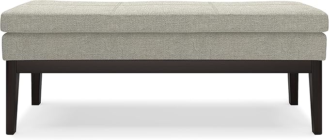 SIMPLIHOME Carlson 45-inch Wide Linen-Look Fabric Ottoman Bench in Greige with Solid Wood Frame for Living Room, Entryway, or Bedroom