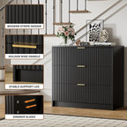 Black Dresser for Bedroom, Modern Dresser with 3 Drawers and Smooth Slides, Wide Chest of Drawers with Golden Handles for Bedroom, Living Room, Closet, 15.7" D x 31.5" W x 29.6" H