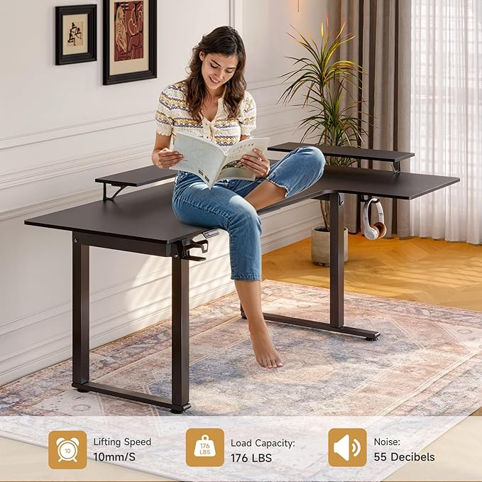 L Shaped Standing Desk, 71x43'' Electric L Stand Up Desk with 2 Adjustable Monitor Shelves, Dual Motor and Memory Controller, Adjustable Height from 28-46'' for Home and Computer Workstation, Black