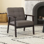Modern Accent Chair with Arm Rest, Upholstered Linen Fabric Leisure Chair Comfy Side Chair with Backrest Button and Wooden Frame for Living Room Bedroom Reading(Gray)