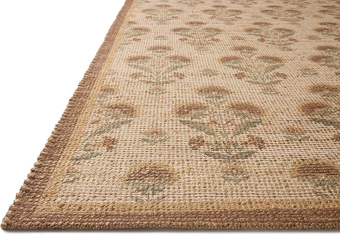 Loloi Chris Loves Julia Rue Collection RUE-01 Wheat/Sage 7'-6" x 9'-6" Area Rug Jute Neutral Floral Living Room Bedroom Rug