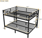 Bellemave Queen Over Queen Bunk Bed for Adults, Queen Size Bunk Beds Frame with 2 Side Ladder and Full Length Guardrail, Easy Assemble Bunkbeds, Noise Reduced, Mattress Not Included, Black