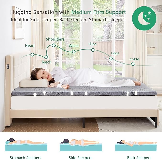 VECELO Gel Infused Memory Foam Mattress Topper Queen Size, 4 Inch Fresh Cooling Mattress Pad with Washable Cover for Queen Mattress, Pain Pressure Relieve Bed Topper, Breathable, Comfort