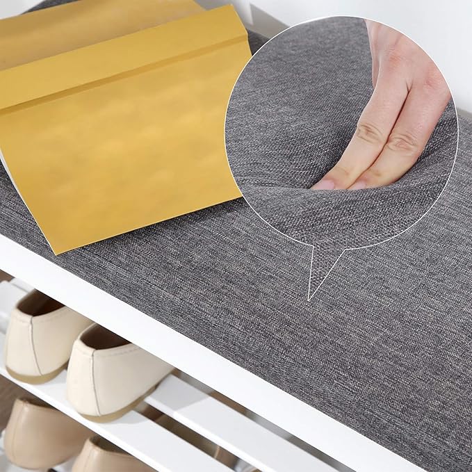 SONGMICS Bamboo Shoe Bench, 3-Tier Shoe Rack Organizer for Entryway, Living Room, Bench Seat Holds Up to 300 lb, 11.9 x 28.3 x 19.2 Inches, Cloud White and Slate Gray ULBS604W01