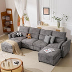 132'' Modular Sectional Sofa, U Shaped Comfy Cloud Couch with Large Storage, Extra Deep Seat, Modern Chenille Sofa with Chaise, 6 Seat Convertible Couches for Living Room, Grey