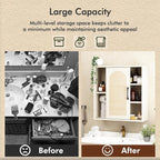 RUSTOWN Boho Rattan Wall Cabinet, Midcentury Bathroom Cabinet with Sliding Door, Adjustable Shelves, Over The Toilet Storage Cabinet (Vintage White)