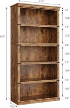 IDEALHOUSE 5 Tier Bookcase, Farmhouse Book Shelf with Storage, 71" Tall Book Case Wooden 5 Shelf Bookcase for Home Office, Living Room, Bed Room (Vintage, 67.4" H x 31.5" W x 12.8" D)