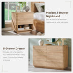 ACCOHOHO Modern Bedroom Set, 3 Pieces Bedroom Furniture Set, Wood 8 Drawer Dresser and Nightstands Set of 2, Chest of Drawers Wide Storage Organizer Cabinet for Bedroom, Natural Oak