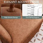 Swivel Accent Chair Faux Leather Swivel Barrel Chair Comfortable Mid Century Modern Chair Upholstered Metal Base Armchair for Living Room Bedroom Office Large Vintage Brown