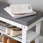 SONGMICS Bamboo Shoe Bench, 3-Tier Shoe Rack Organizer for Entryway, Living Room, Bench Seat Holds Up to 300 lb, 11.9 x 28.3 x 19.2 Inches, Cloud White and Slate Gray ULBS604W01