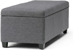 SIMPLIHOME Avalon 48 inch Wide Contemporary Rectangle Storage Ottoman Bench in Slate Grey Linen Look Fabric, Assembled, for the Living Room, Entryway and Family Room