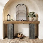 Tribesigns 63" Long Entryway Table, Farmhouse Console Table with 2 Arched Pedestal Legs, Wooden Sofa Console Behind The Couch for Entrance, Hallway, Living Room (Vintage Brown & Grey)