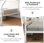 Metal Bunk Bed Twin Over Full, Industrial Bunkbeds Heavy Duty Bed with Safety Guard Rails and Space-Saving Design, Steel Bed for School, Bedroom (White)