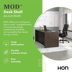 HON MOD Executive Desk 66-Inch Large Computer Desk Shell, Thick Wooden Laminate, Modern Table with Cord Management, 66" W x 30" D x 29" H, Java Oak