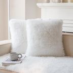 Neelvin Cream White Faux Fur Cozy Fluffy Double-Sided Decorative Throw Pillow Covers 16x16 inch Set of 2,Velvet Pillowcase Cushion Case for Sofa Couch