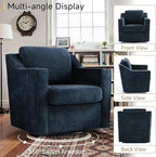 Pia Ricco 2-Pack Plush Oversized Chenille Fabric Swivel Accent Chairs with Removable Covers, Living Room Reception Bundle Set,Grey Blue